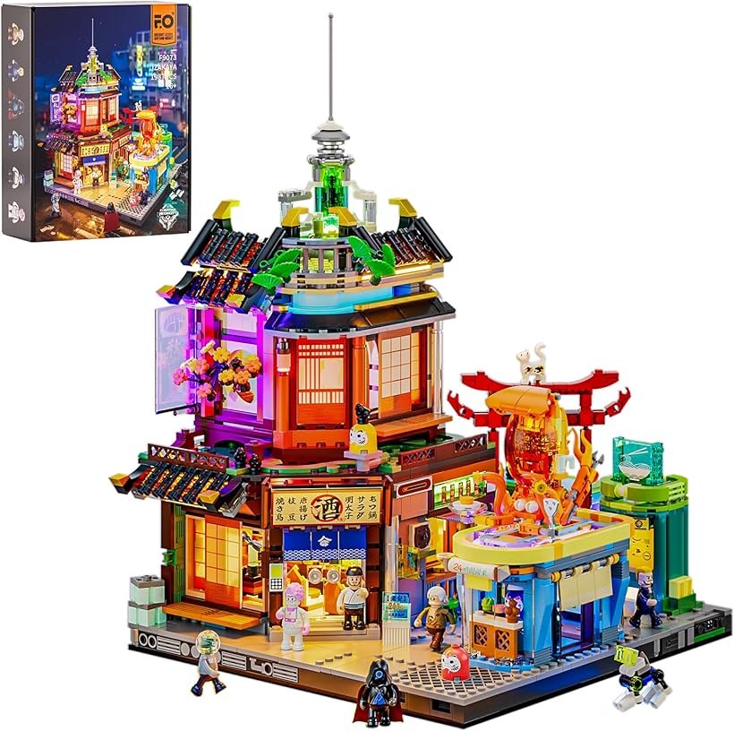 FUNWHOLE Cyberpunk Japanese Izakaya Lighting Building Bricks Set