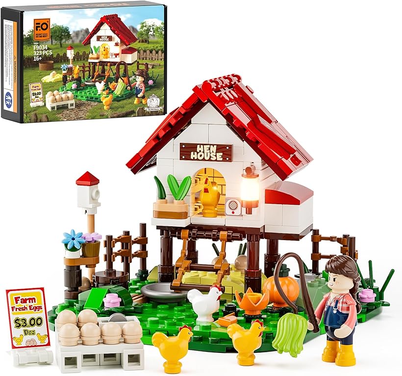 FUNWHOLE Farm Hen House Lighting Building Bricks