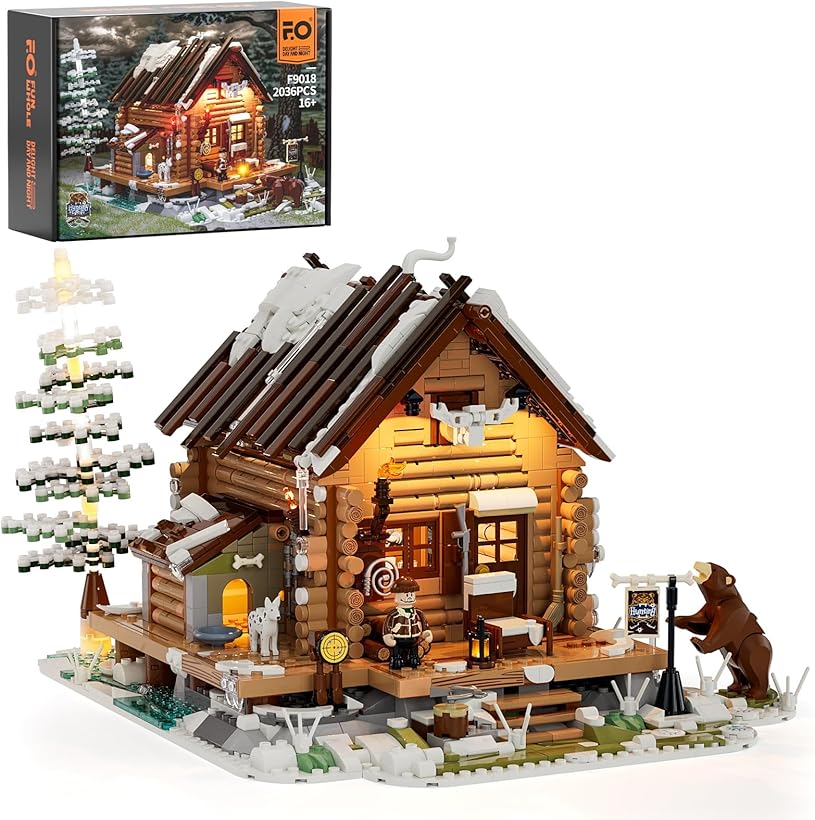 FUNWHOLE Hunting Cabin Lighting Building Bricks Set