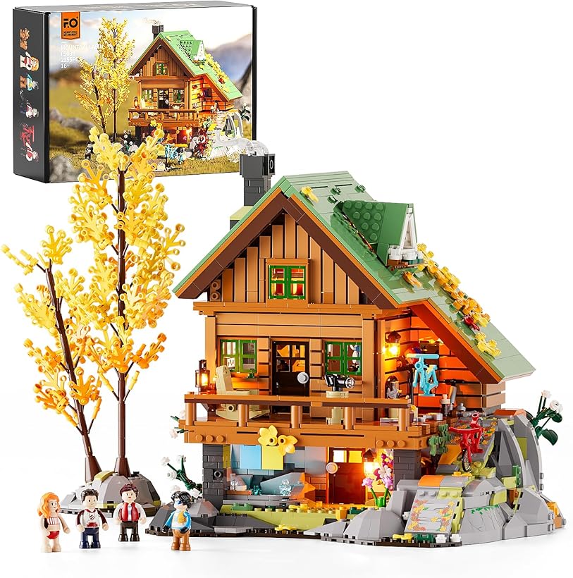 FUNWHOLE Mountain Cabin House Lighting Building Bricks
