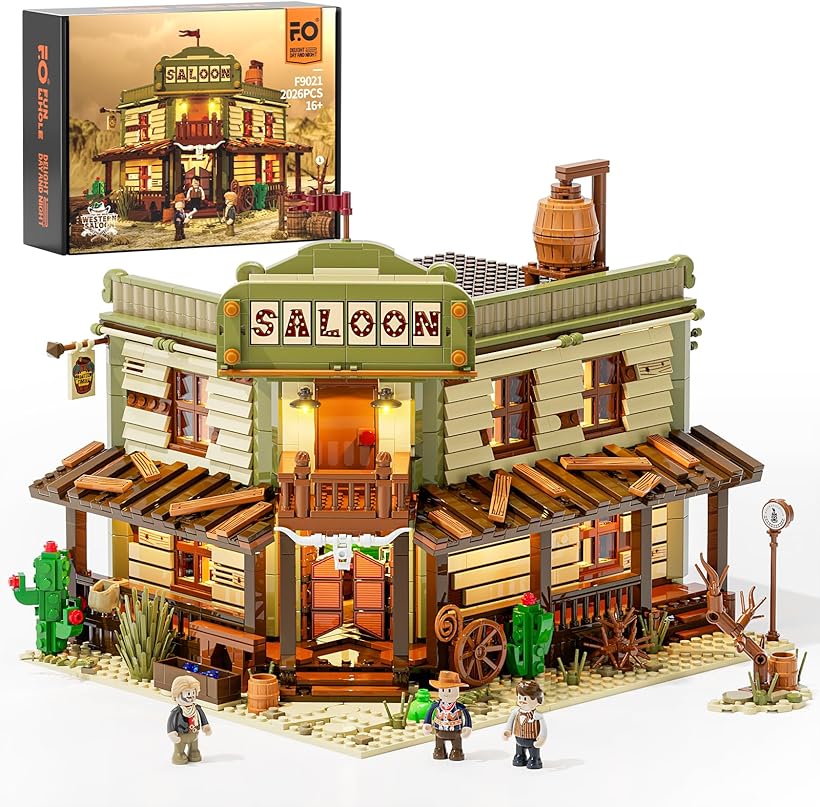 FUNWHOLE Western Saloon Lighting Building Bricks Set